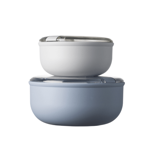 Omada Pull Box Round Container Set of 2 Grey & Periwinkle The Homestore Auckland